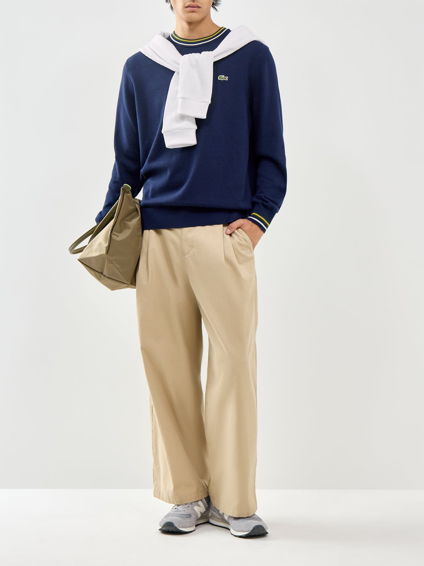Lacoste Tipped Crew Neck Knit Sweatshirt Navy