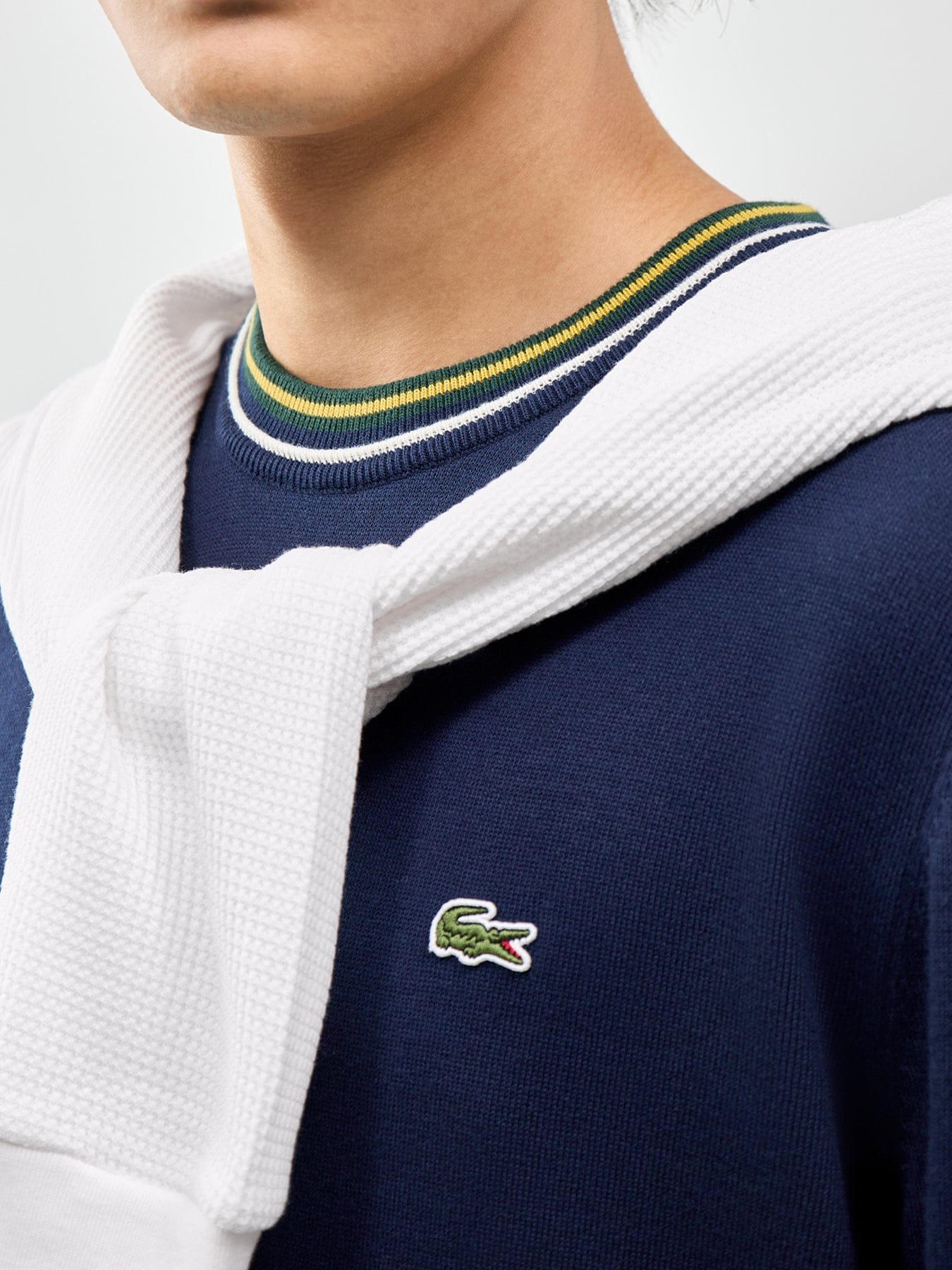 Lacoste Tipped Crew Neck Knit Sweatshirt Navy