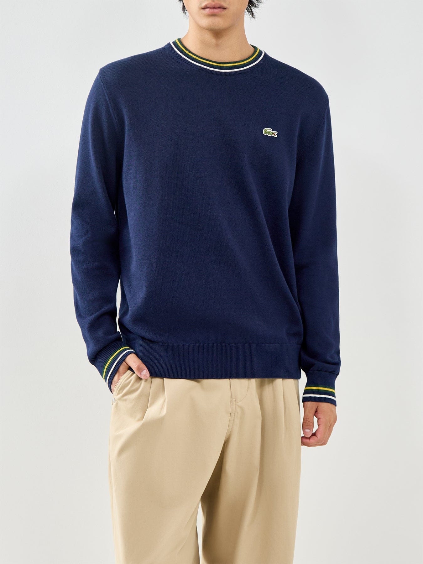 Lacoste Tipped Crew Neck Knit Sweatshirt Navy