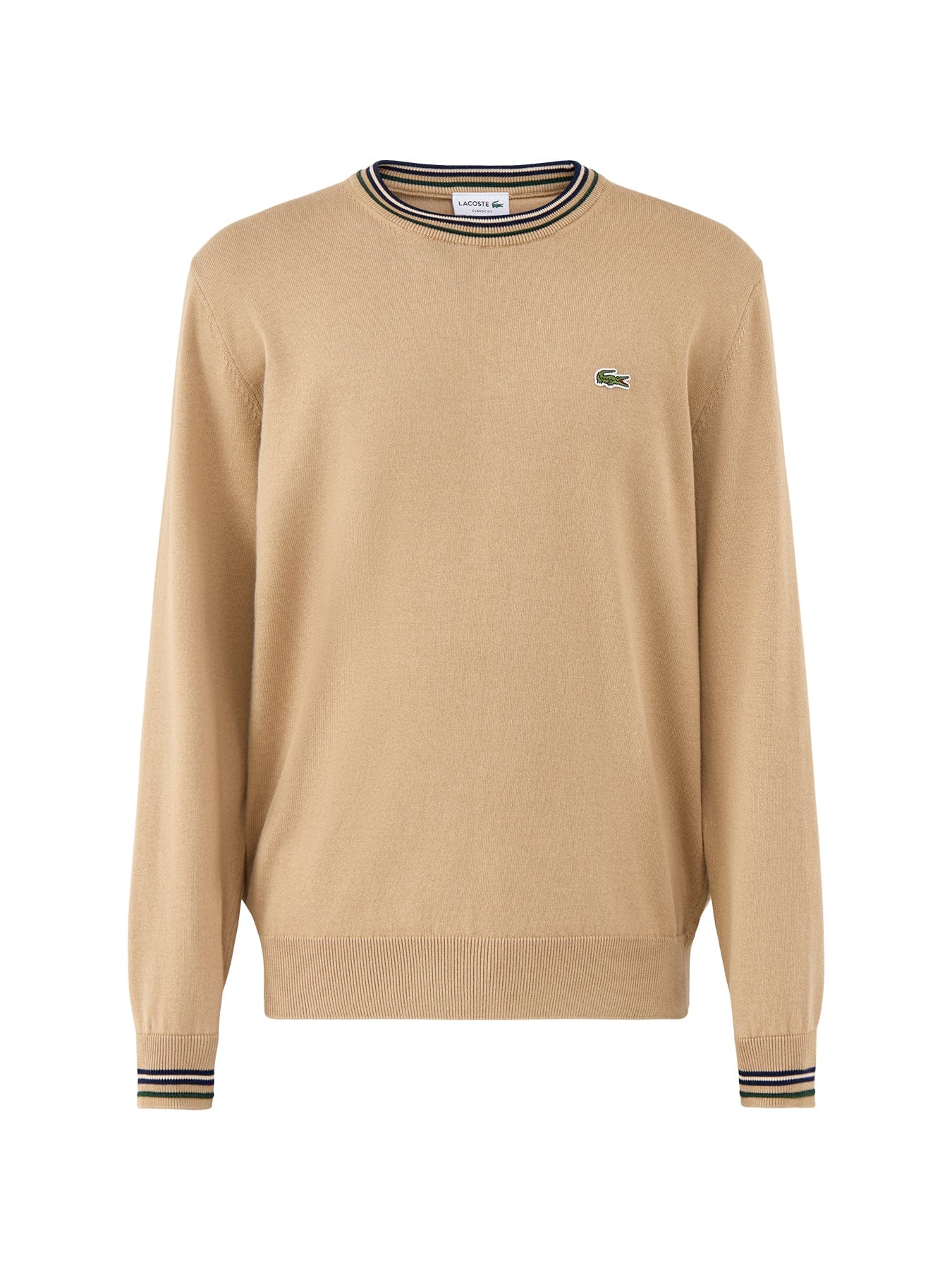 Lacoste Tipped Crew Neck Knit Sweatshirt Beige