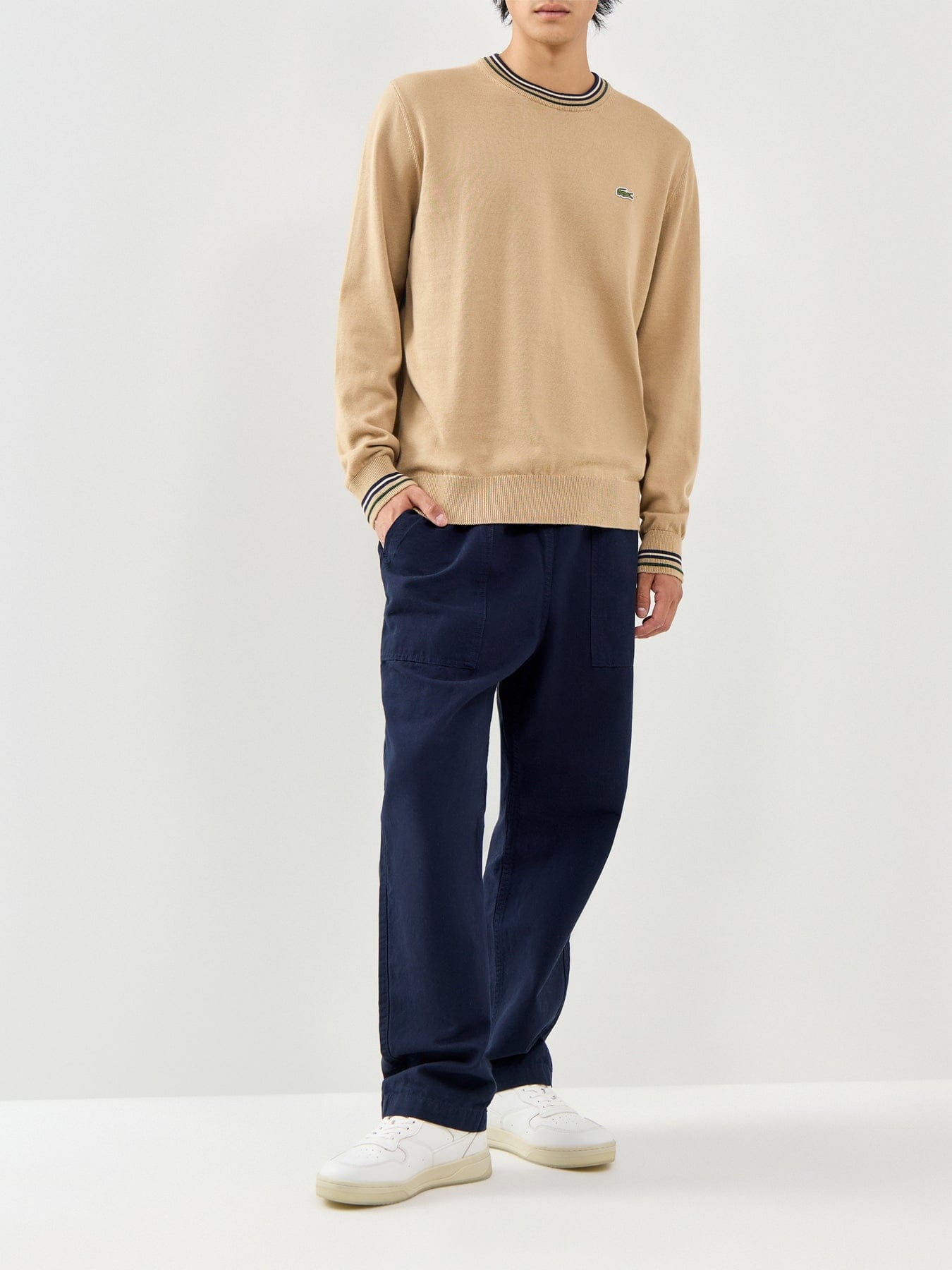 Lacoste Tipped Crew Neck Knit Sweatshirt Beige