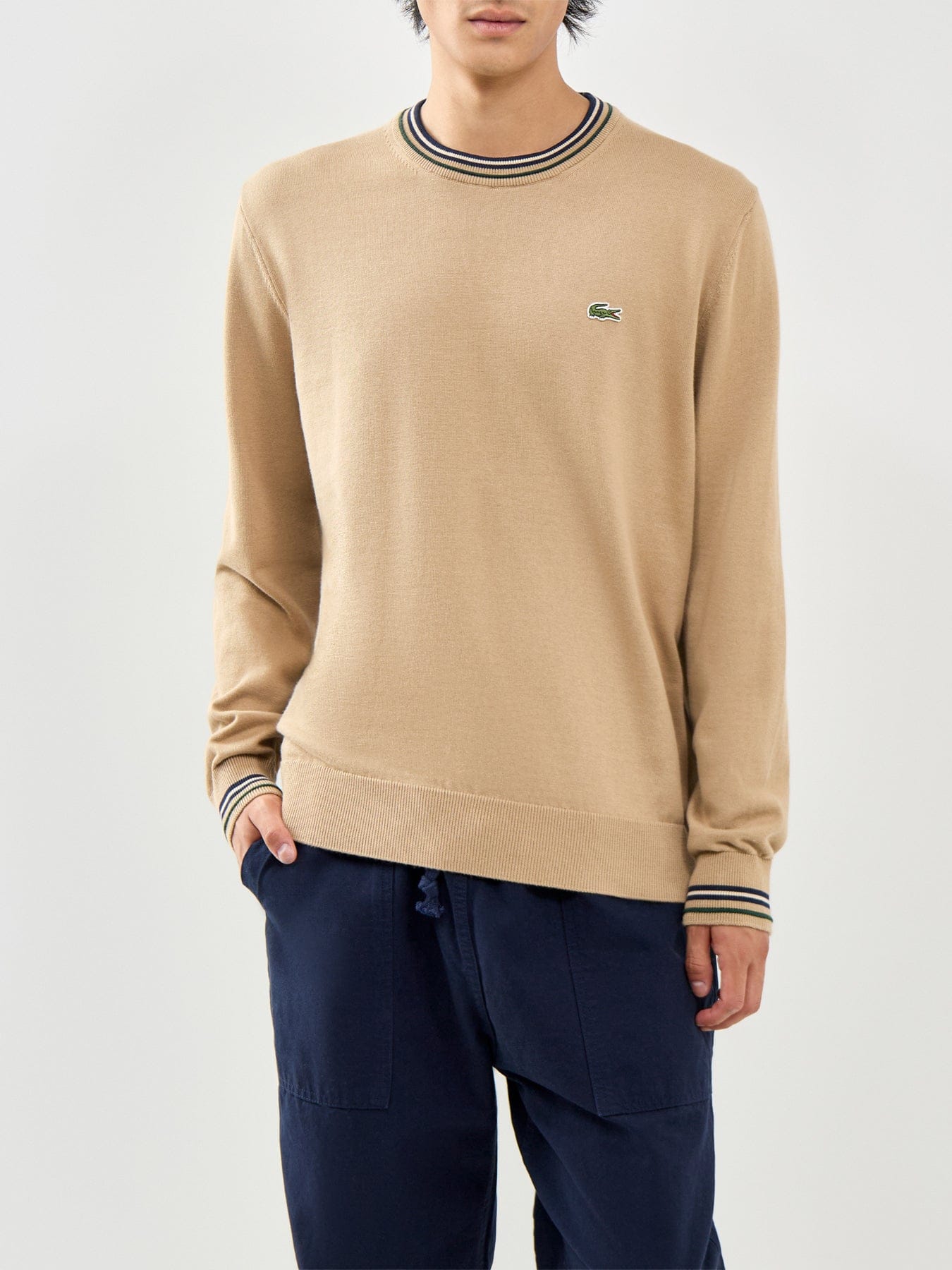 Lacoste Tipped Crew Neck Knit Sweatshirt Beige