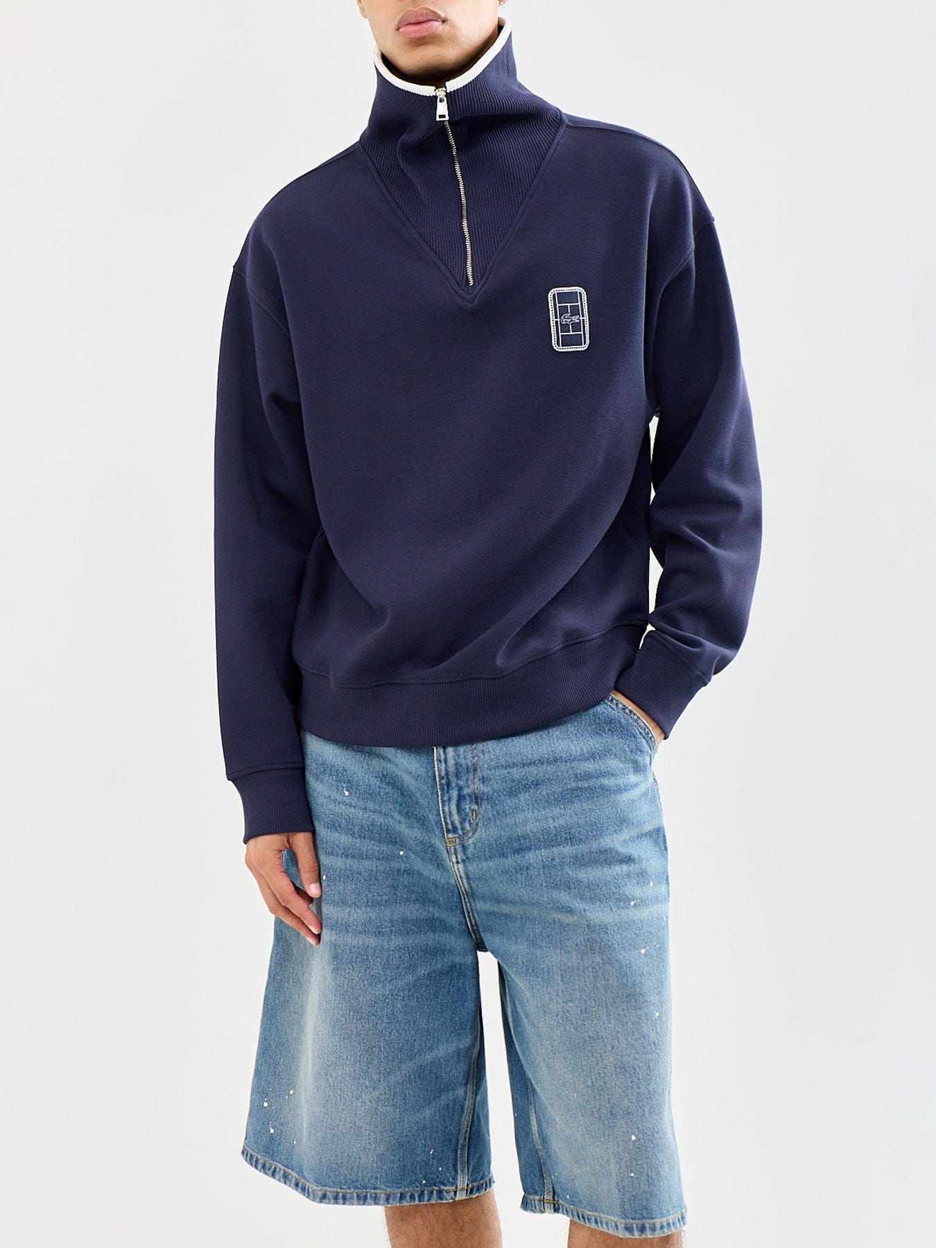 Lacoste Quarter Zip Pique Sweatshirt Navy