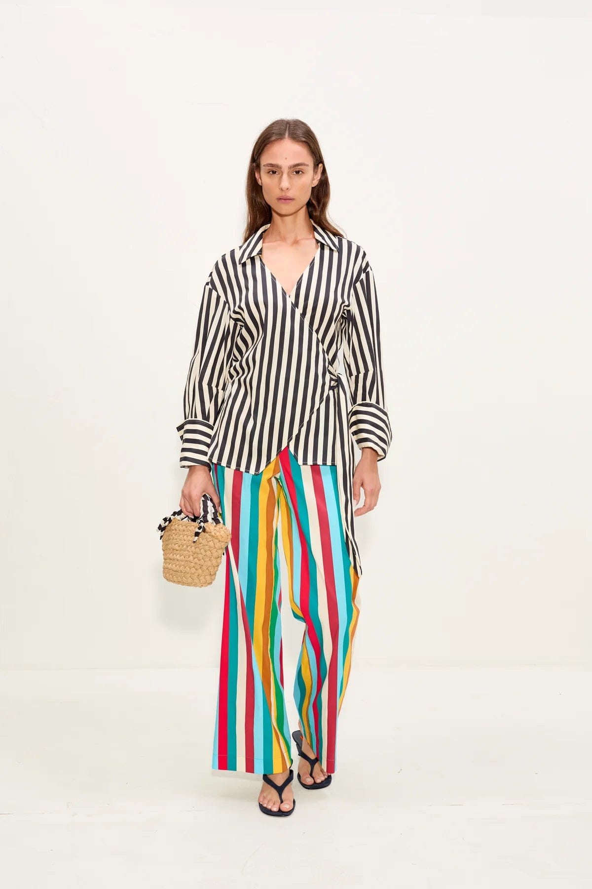SIMON Miller Inna Sleeveless Poplin Striped Button Up Cotton Top in Black