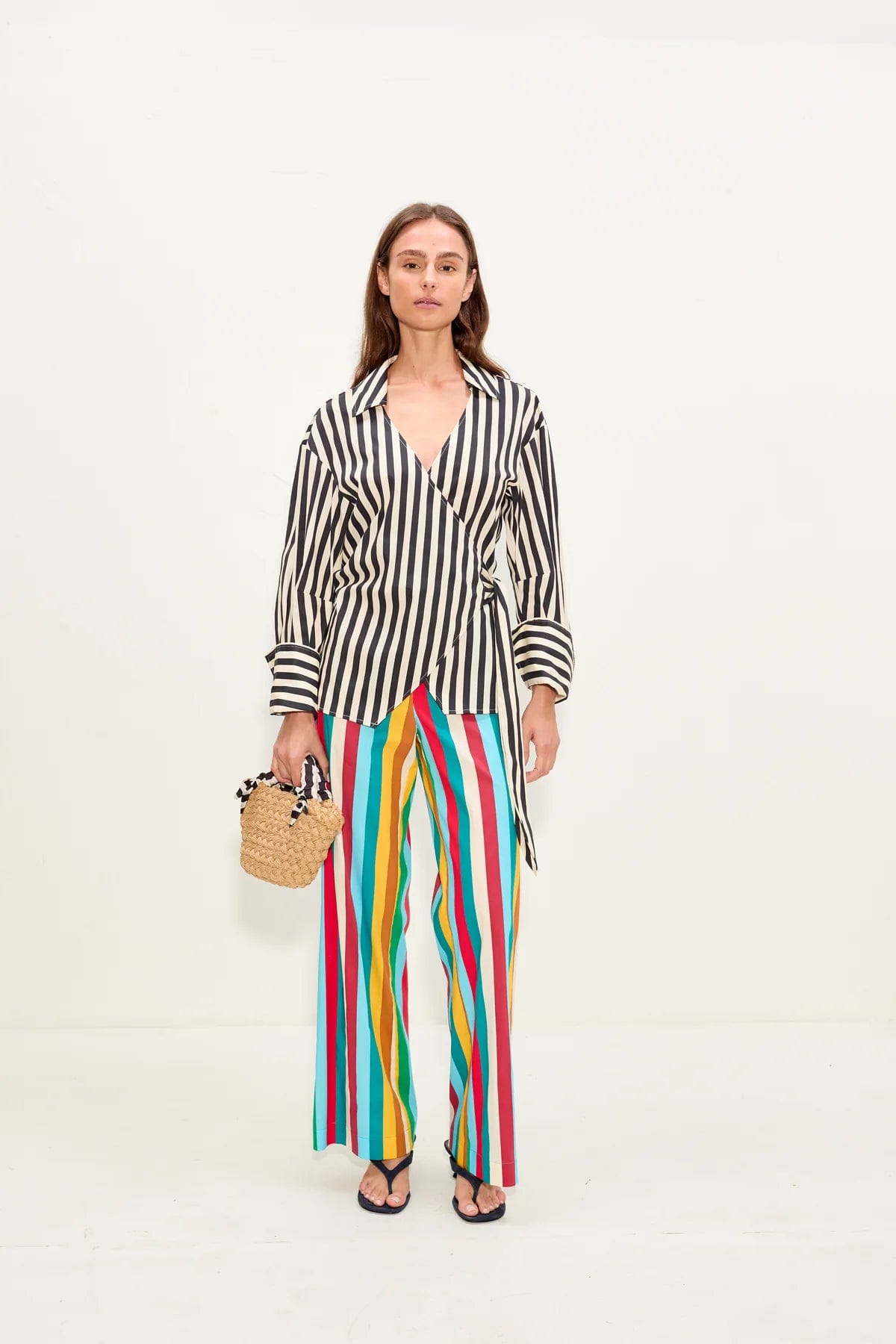 SIMON Miller Inna Sleeveless Poplin Striped Button Up Cotton Top in Black