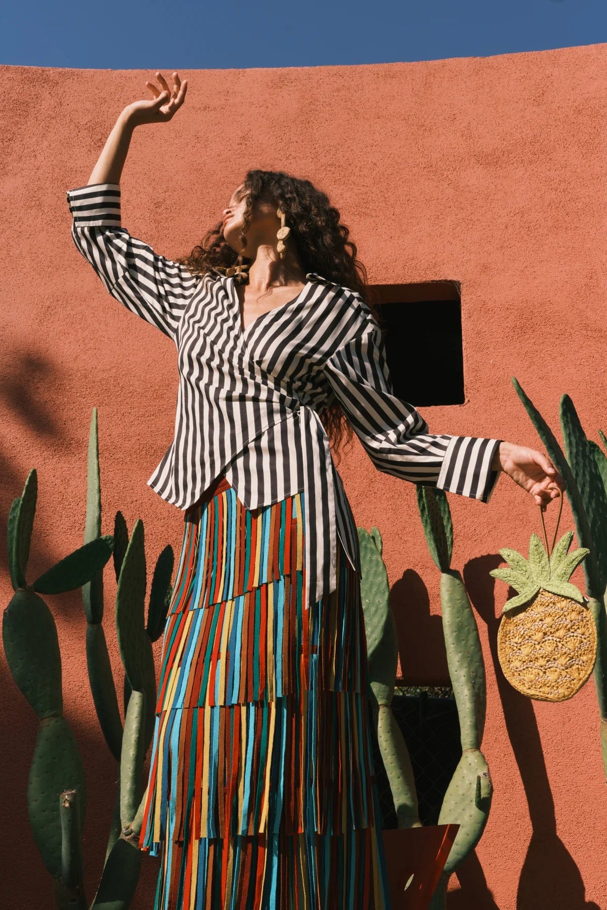 SIMON Miller Inna Sleeveless Poplin Striped Button Up Cotton Top in Black