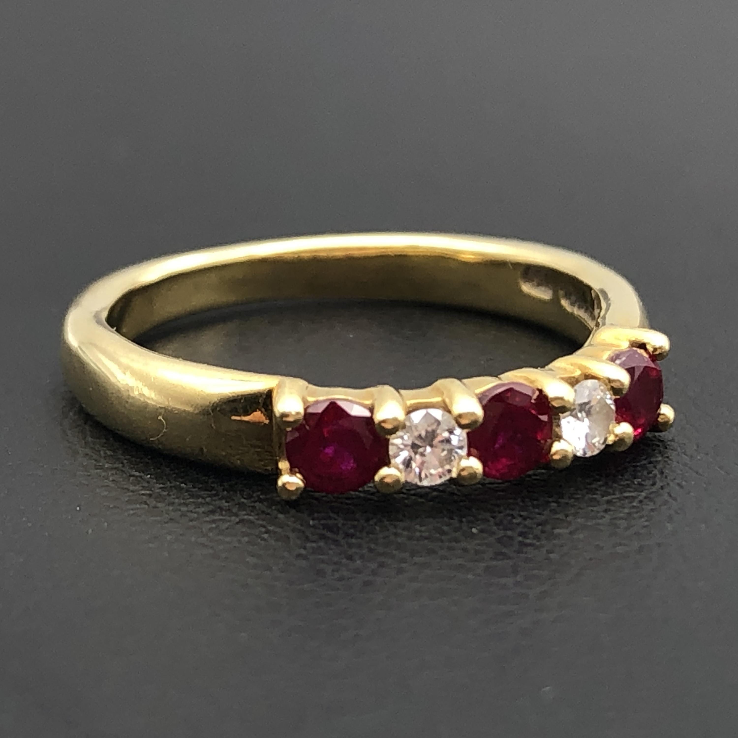Tiffany & Co. 3P Ruby & 2P Diamond Ring, YG750, 3.3 g, US Size 5 C366222