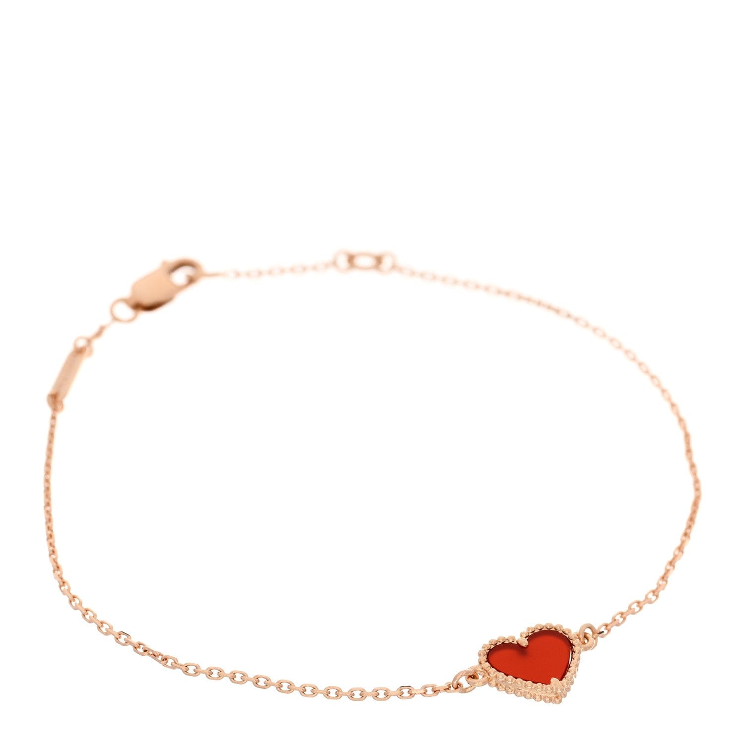 Van Cleef & Arpels 18K Rose Gold Carnelian Sweet Alhambra Heart Bracelet