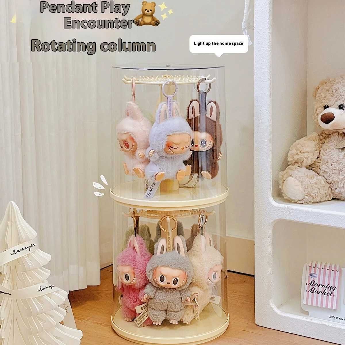 Transparent Stackable Transparent Rotating Display & Storage Box for Multi Labubu, Skullpanda, Crybaby Plush Pendants