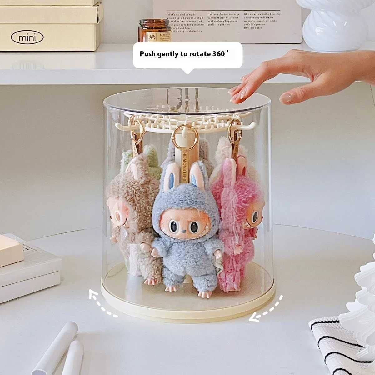 Transparent Stackable Transparent Rotating Display & Storage Box for Multi Labubu, Skullpanda, Crybaby Plush Pendants