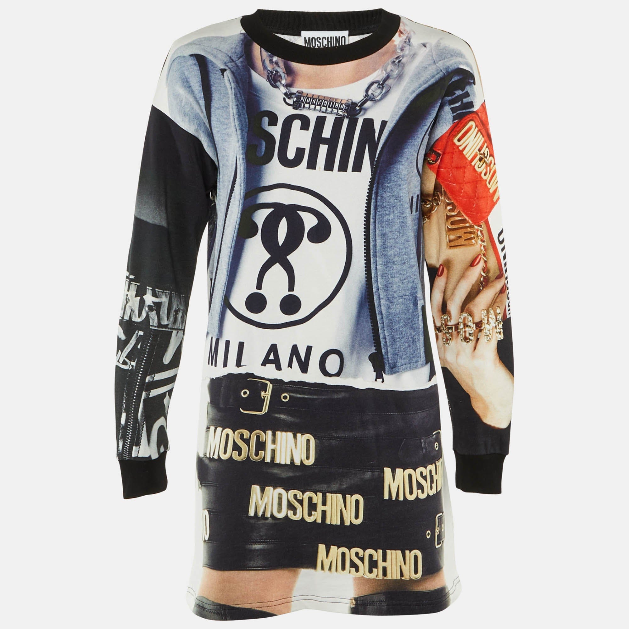 Moschino Couture Multicolor Printed Cotton Sweatshirt Mini Dress