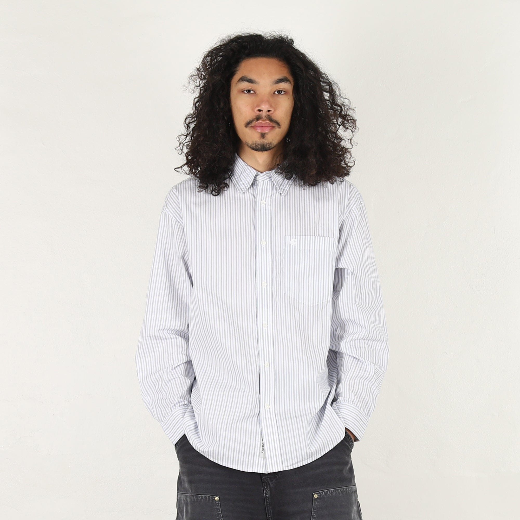 Carhartt Wip L/S Keene Shirt - Keene Stripe, White