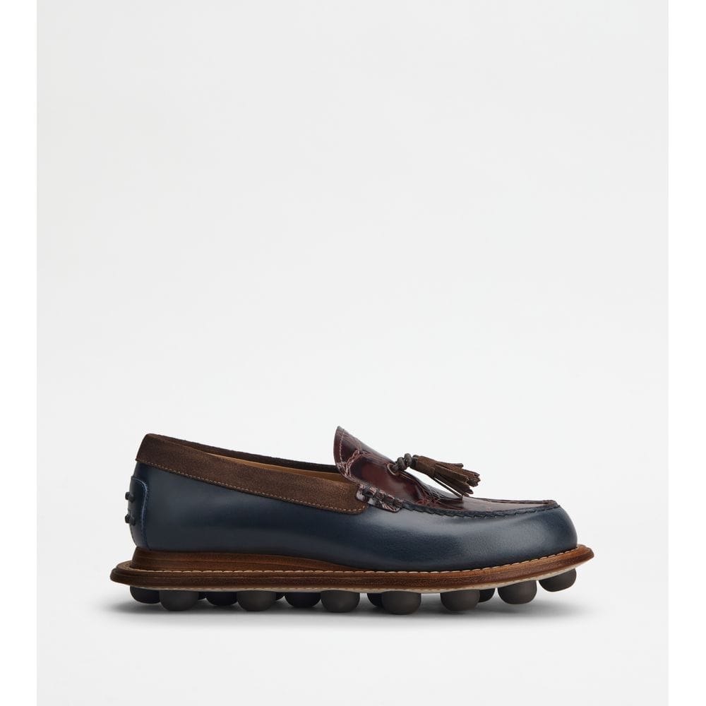 Tod's Tods Loafers In Leather Blue Brown Mens
