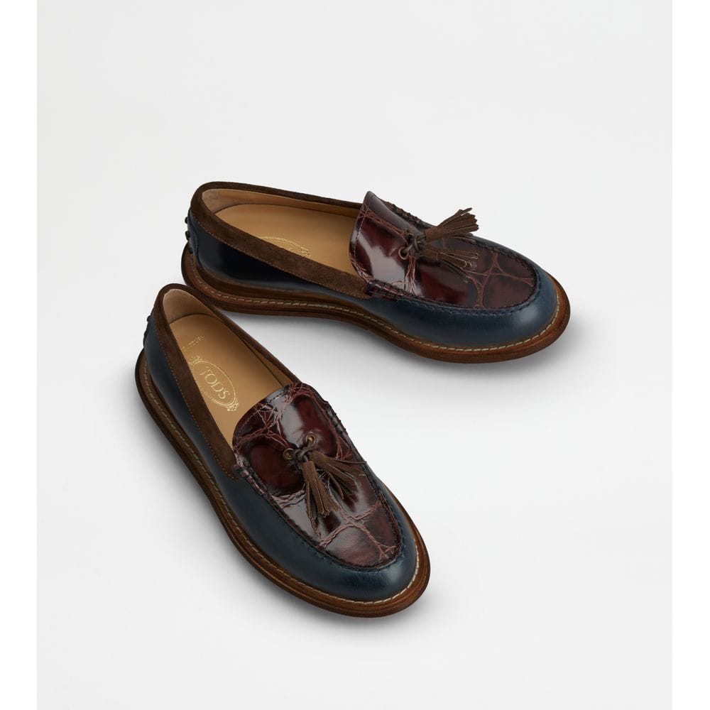 Tod's Tods Loafers In Leather Blue Brown Mens