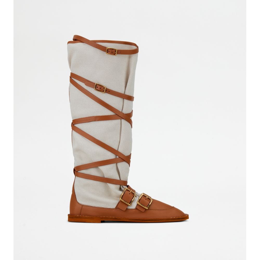 Tod's Tods Boots In Leather And Canvas Brown Womens