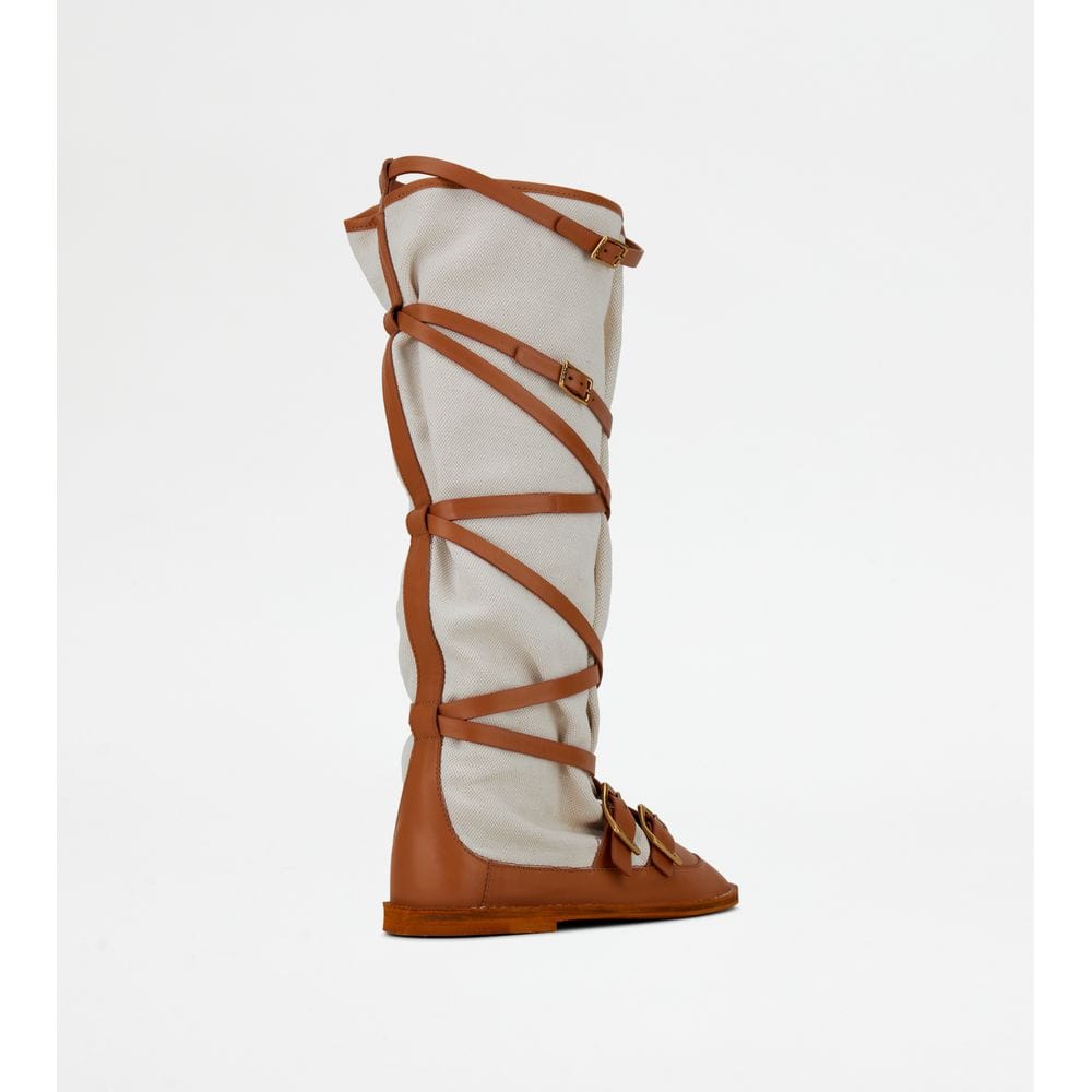 Tod's Tods Boots In Leather And Canvas Brown Womens