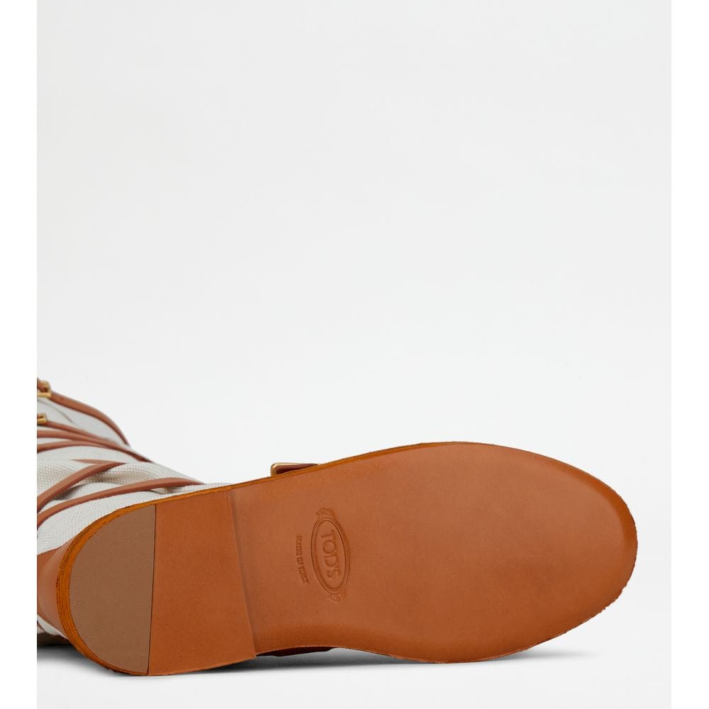 Tod's Tods Boots In Leather And Canvas Brown Womens