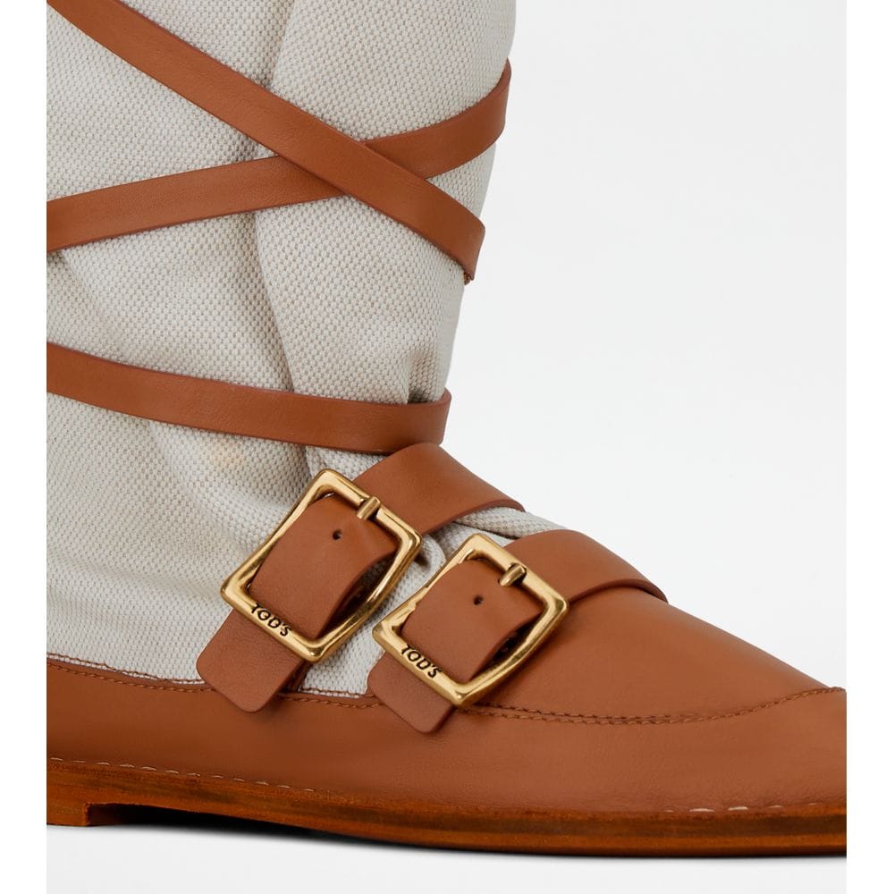 Tod's Tods Boots In Leather And Canvas Brown Womens