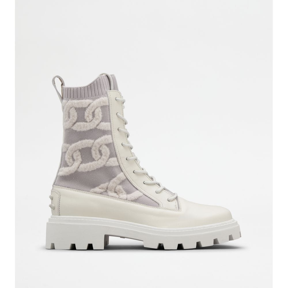 Tod's Tods Kate Combat Boots In Fabric And Leather White Womens