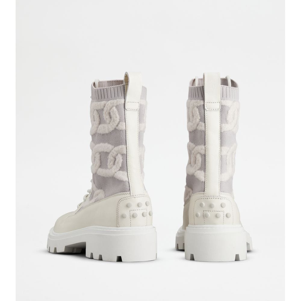Tod's Tods Kate Combat Boots In Fabric And Leather White Womens