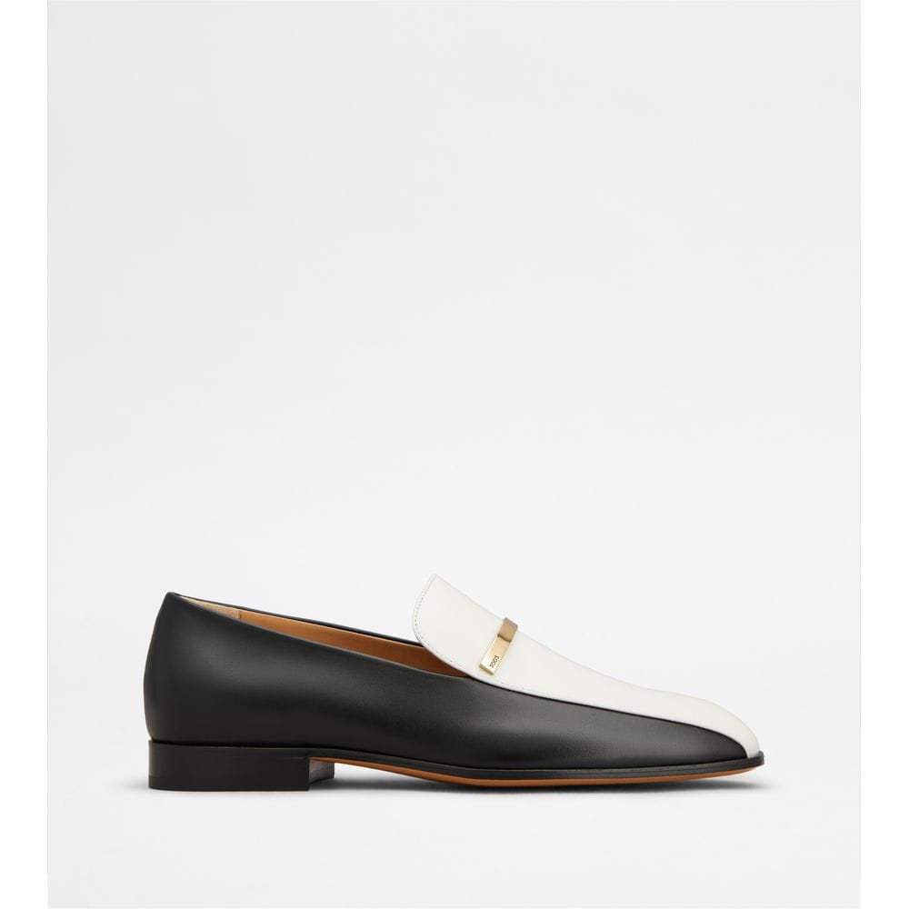 Tod's Tods Loafers In Leather Black White Womens