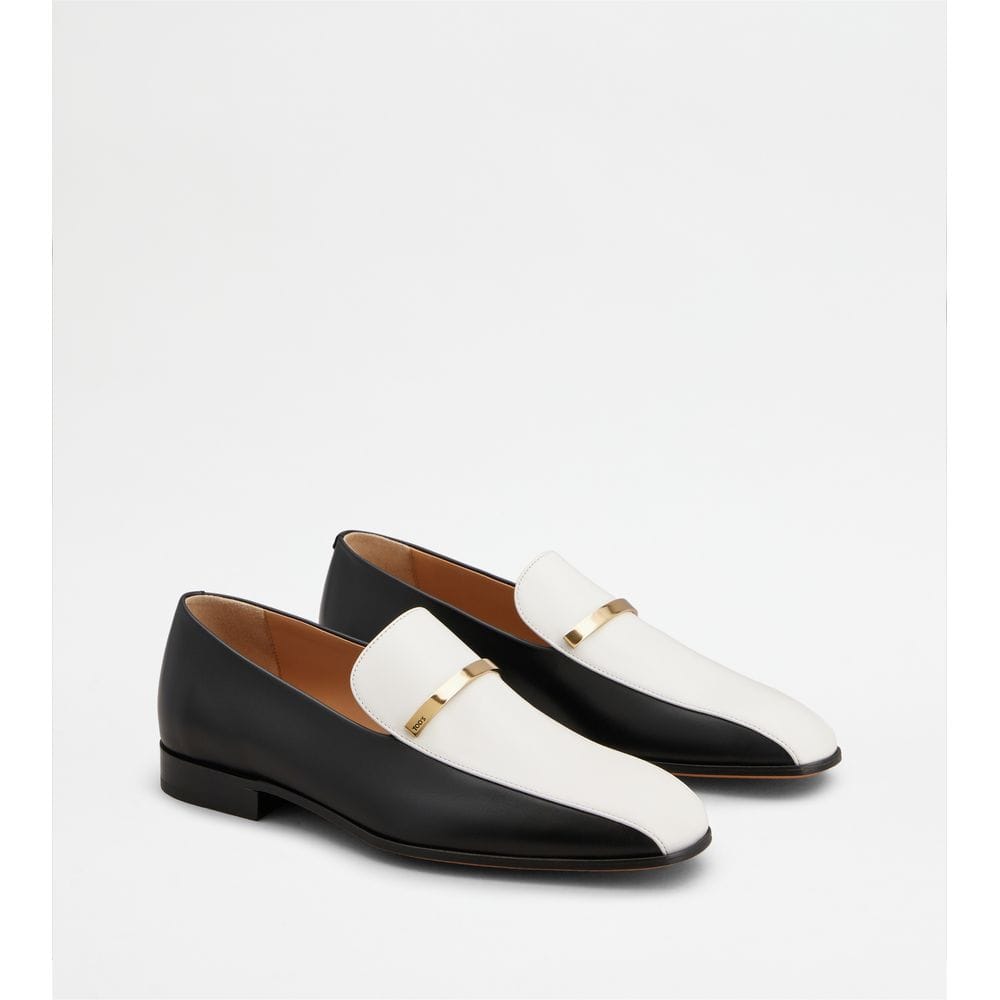Tod's Tods Loafers In Leather Black White Womens