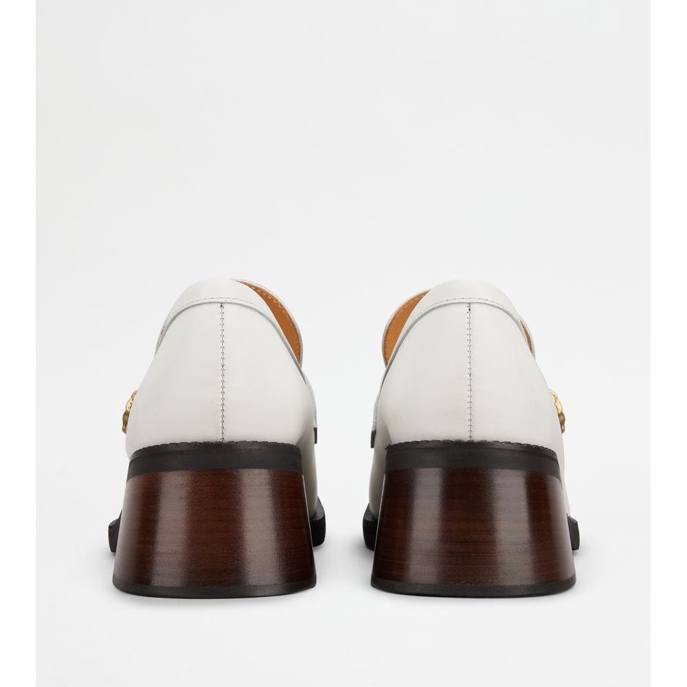 Tod's Tods Heeled Loafers In Leather White Womens