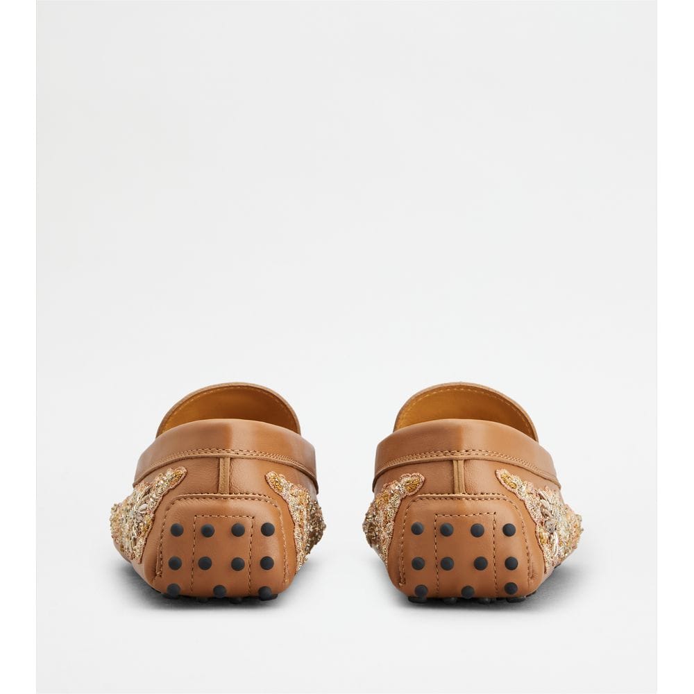 Tod's Tods T Timeless Gommino Driving Shoes In Leather Brown Gold Womens