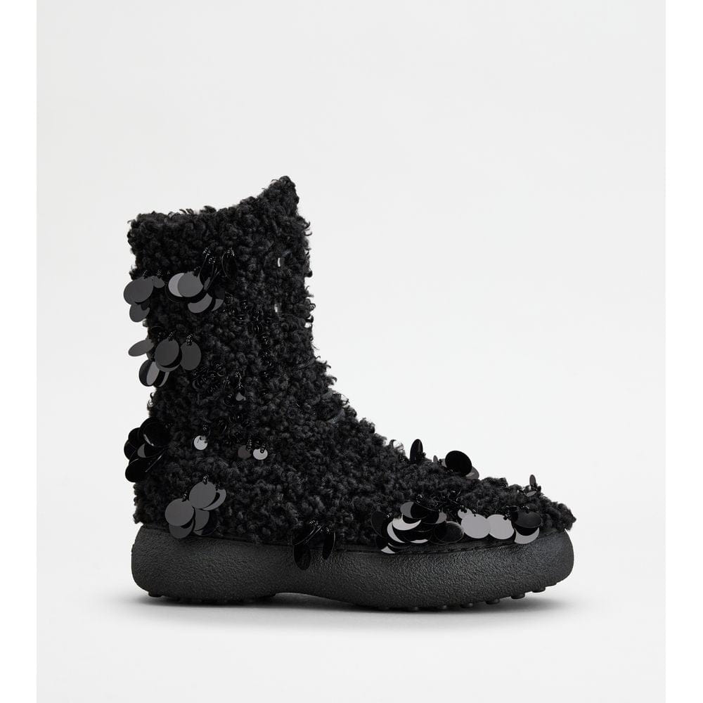 Tod's Tods W. G. Lace - Up Ankle Boots In Faux Fur Black Womens