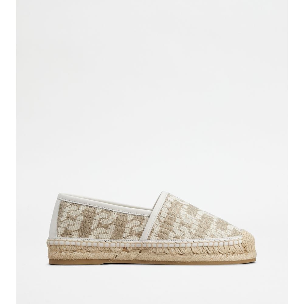 Tod's Tods Kate Espadrilles In Canvas And Leather Off White Beige Womens