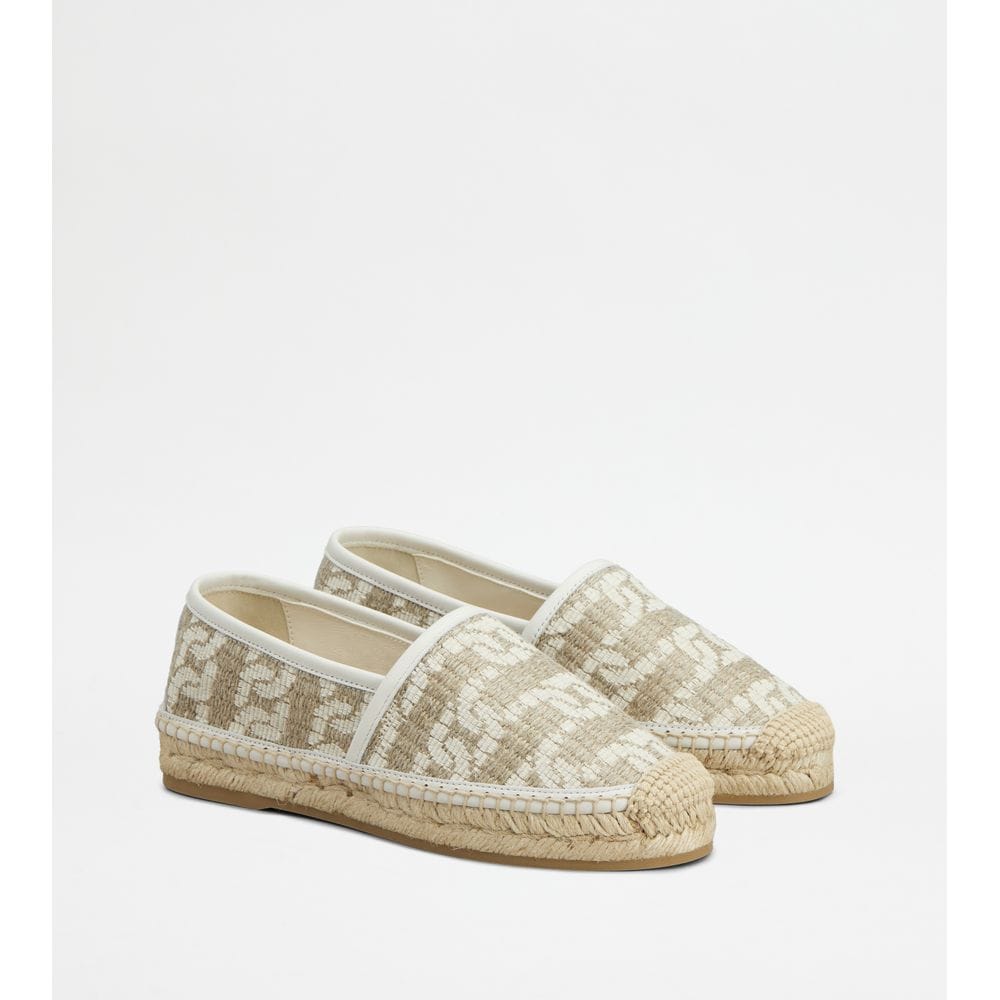 Tod's Tods Kate Espadrilles In Canvas And Leather Off White Beige Womens