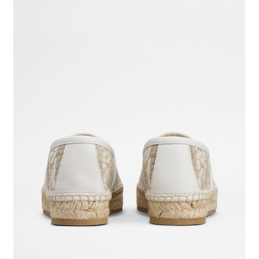 Tod's Tods Kate Espadrilles In Canvas And Leather Off White Beige Womens