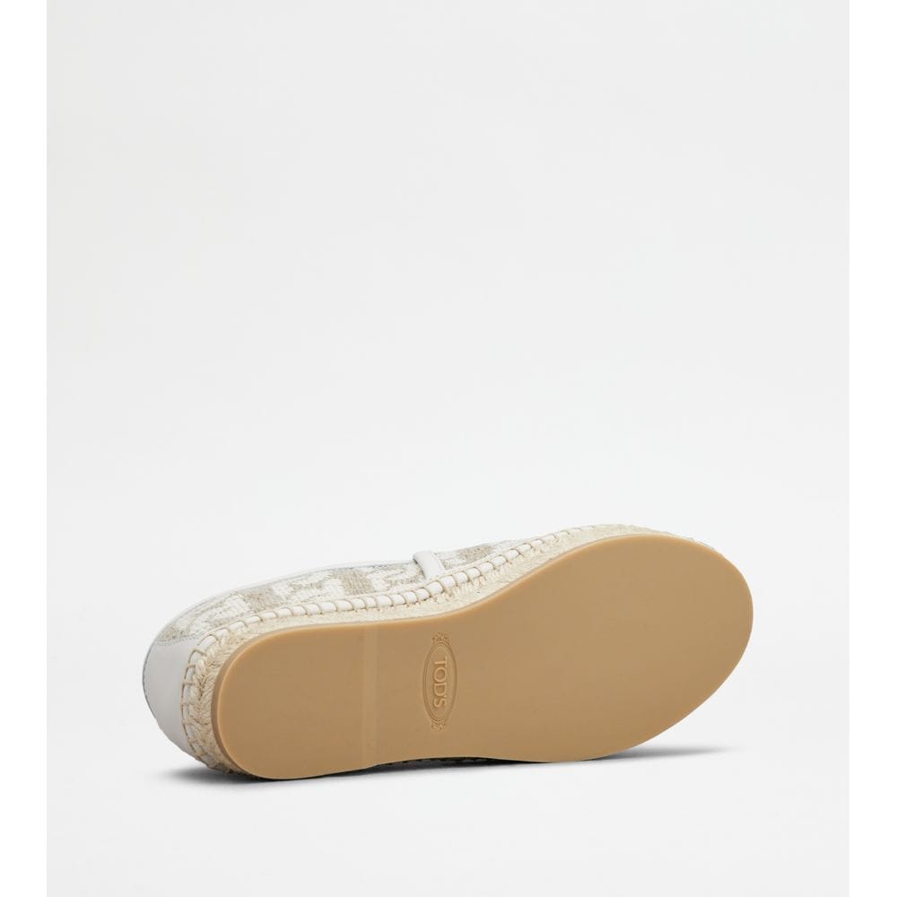 Tod's Tods Kate Espadrilles In Canvas And Leather Off White Beige Womens