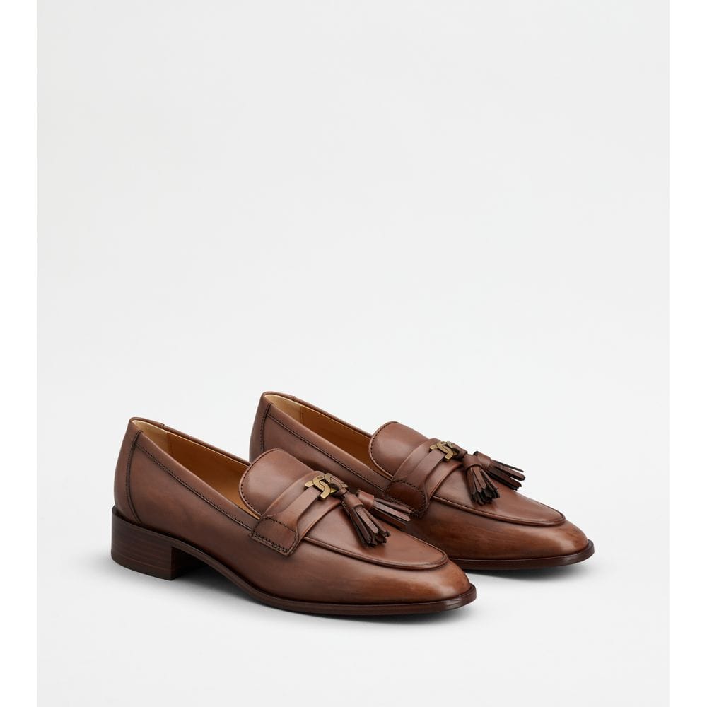 Tod's Tods Loafers In Leather With Tassels Brown Womens