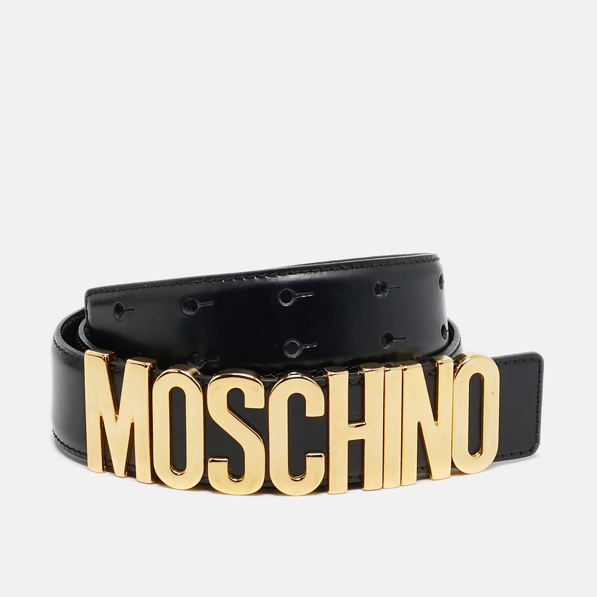 Moschino Classic Logo Waist Belt Black Leather