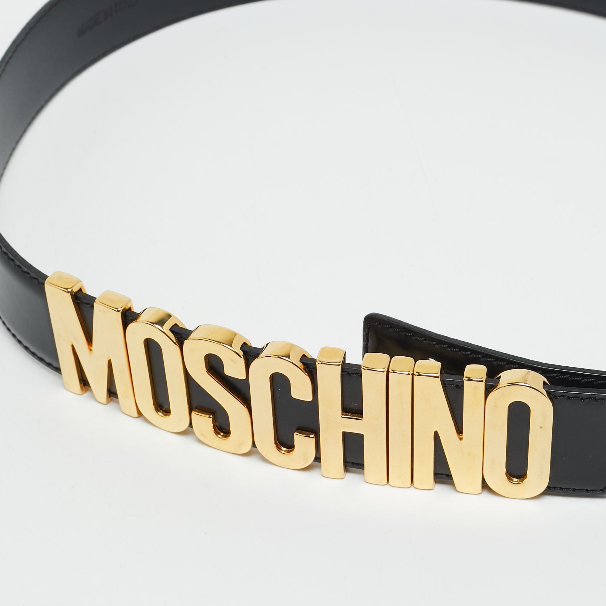 Moschino Classic Logo Waist Belt Black Leather
