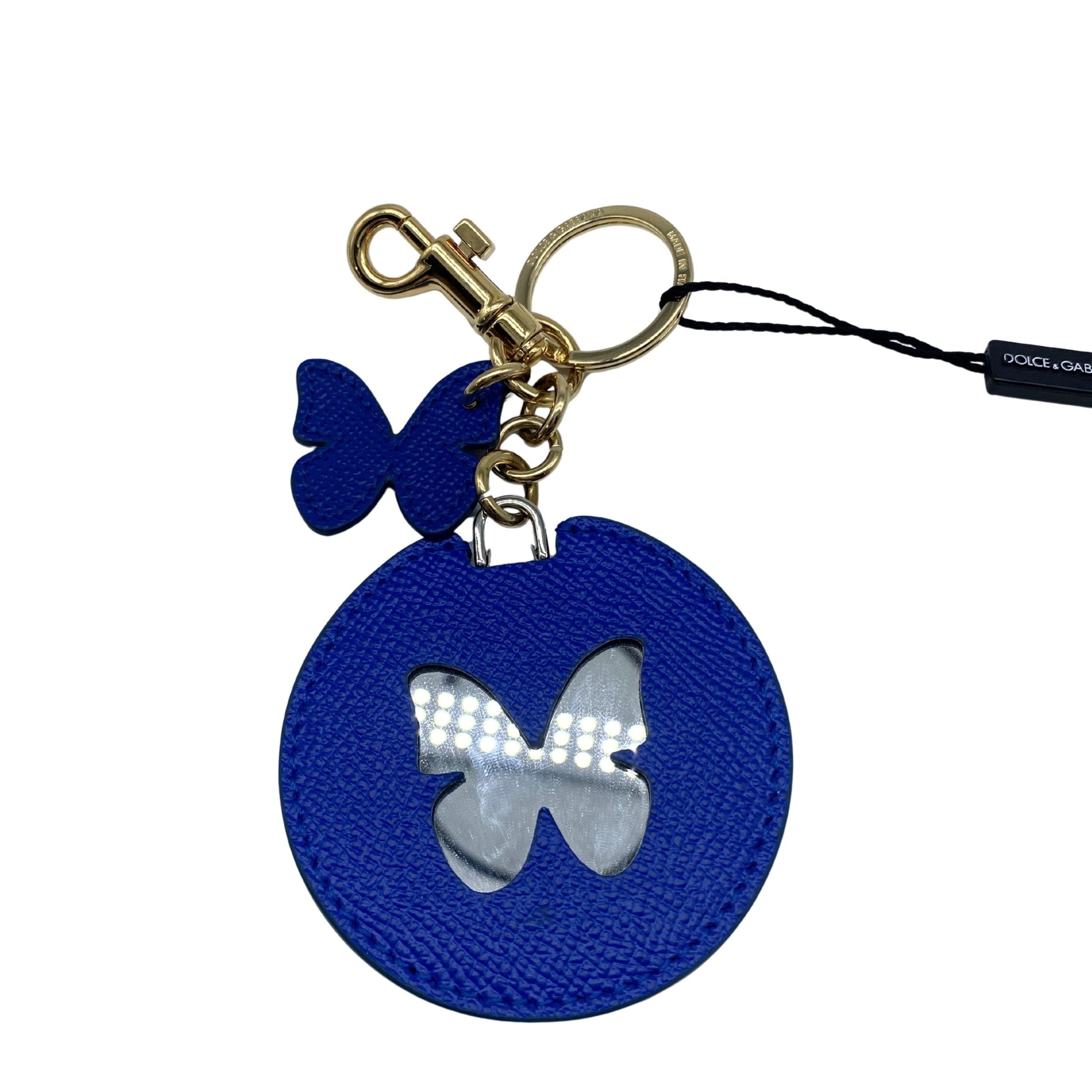 Dolce & Gabbana Blue Butterfly Leather Mirror Keychain