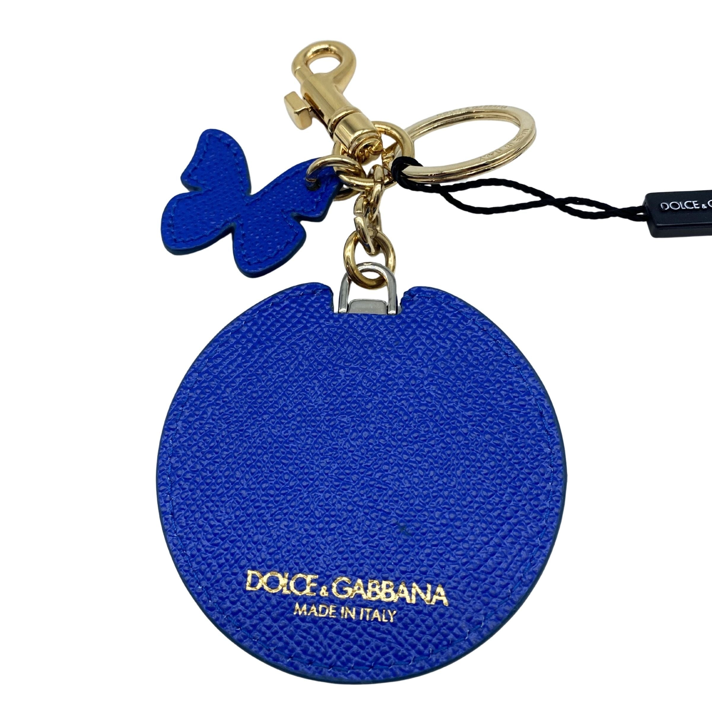 Dolce & Gabbana Blue Butterfly Leather Mirror Keychain