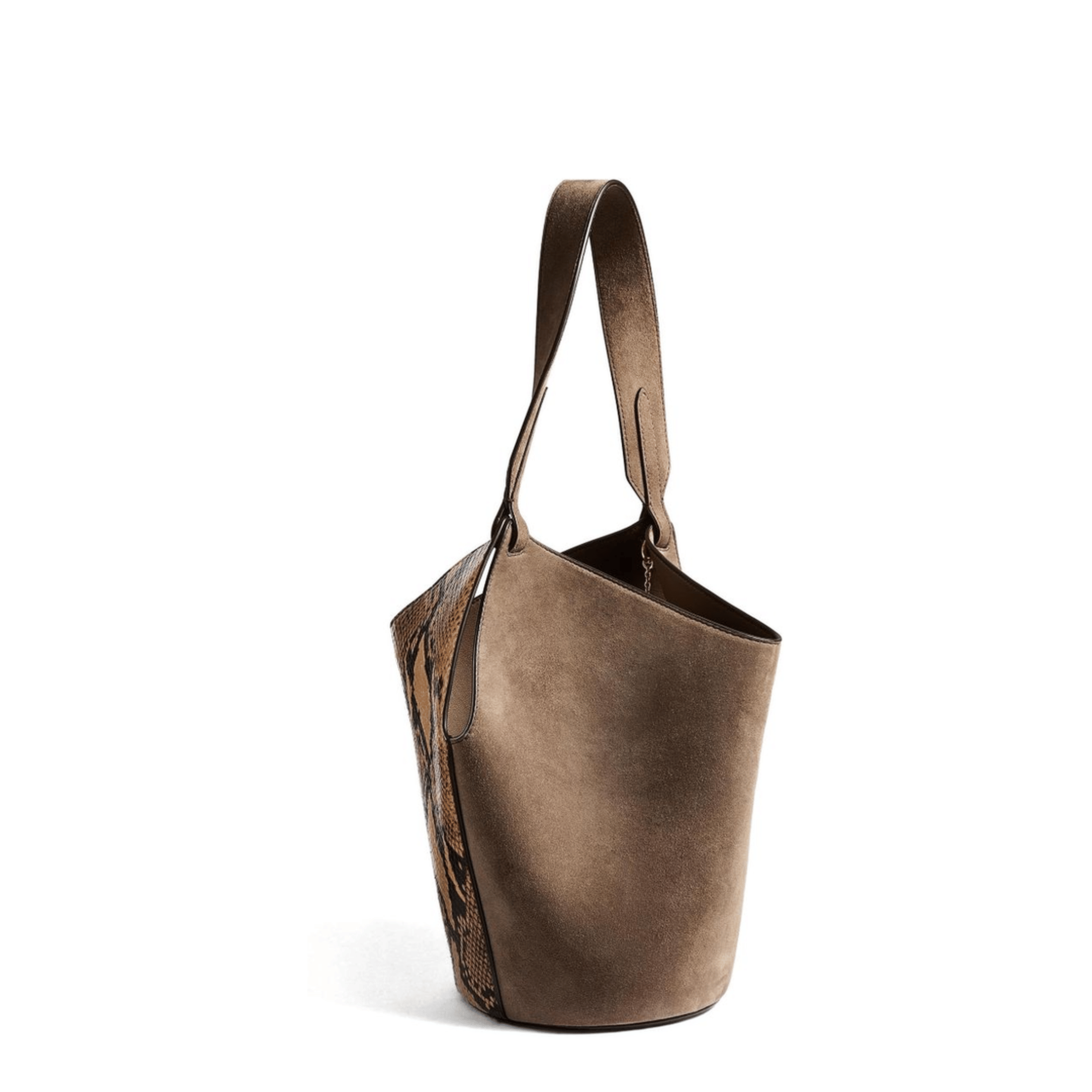 Khaite Lotus Mini Python - Embossed Calfskin Tote - Taupe / Morning Dove