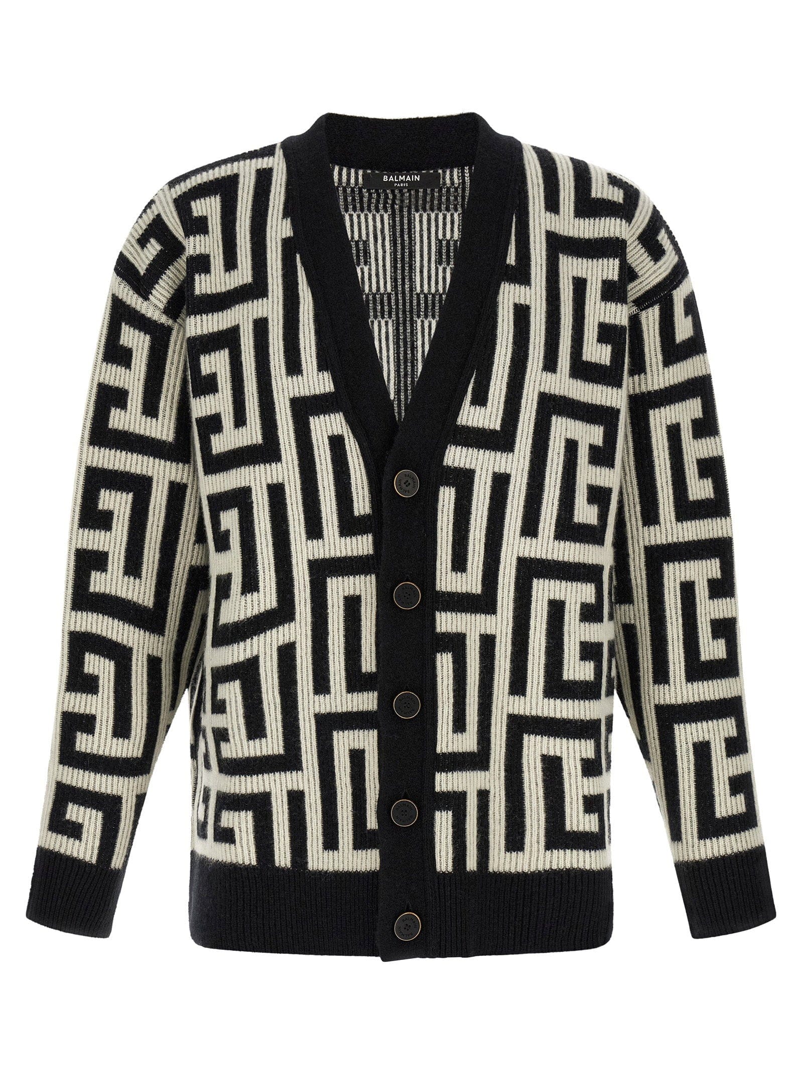 Balmain Monogram Macro Labyrinth - Print Cardigan — Black