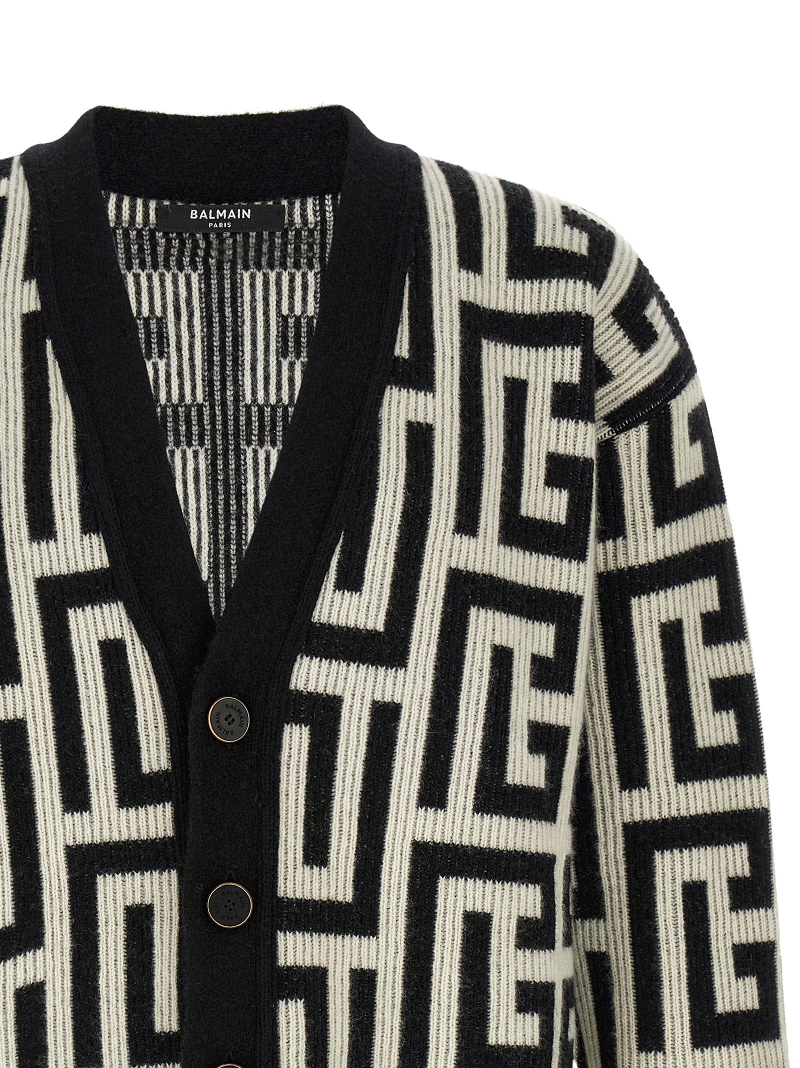 Balmain Monogram Macro Labyrinth - Print Cardigan — Black