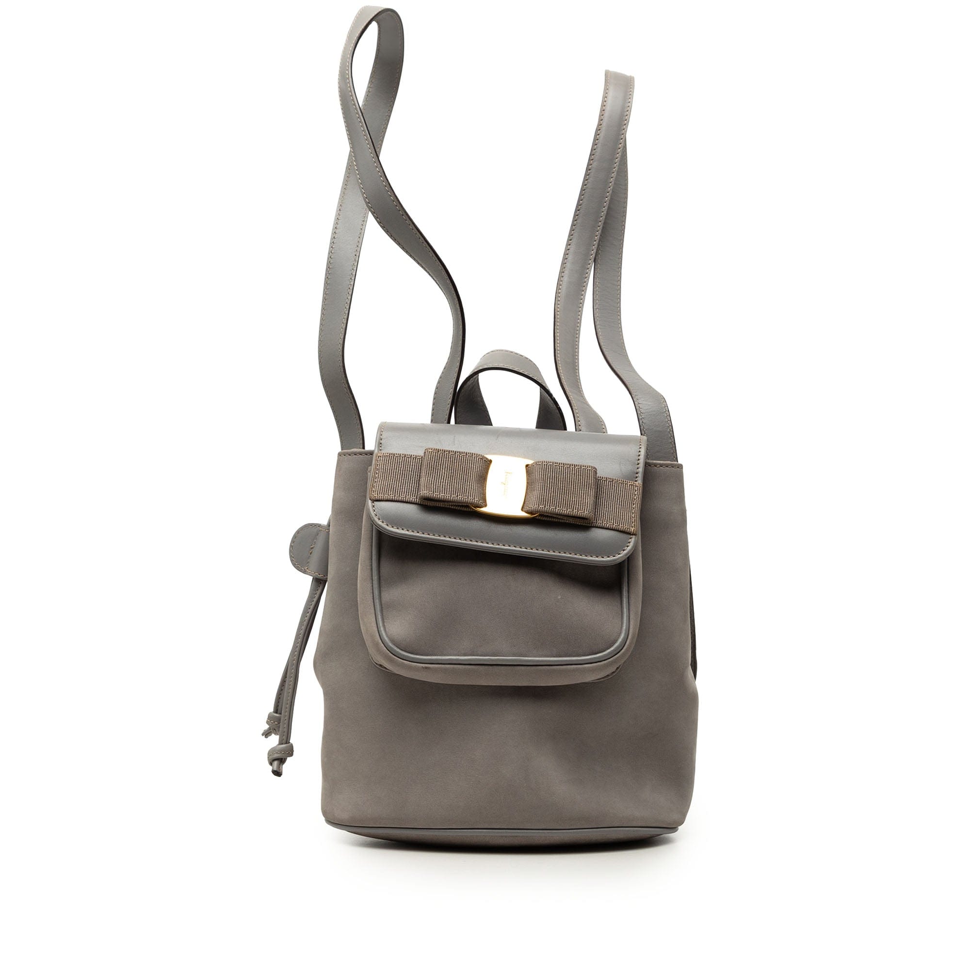 Ferragamo Suede Vara Bow Flap Drawstring Backpack