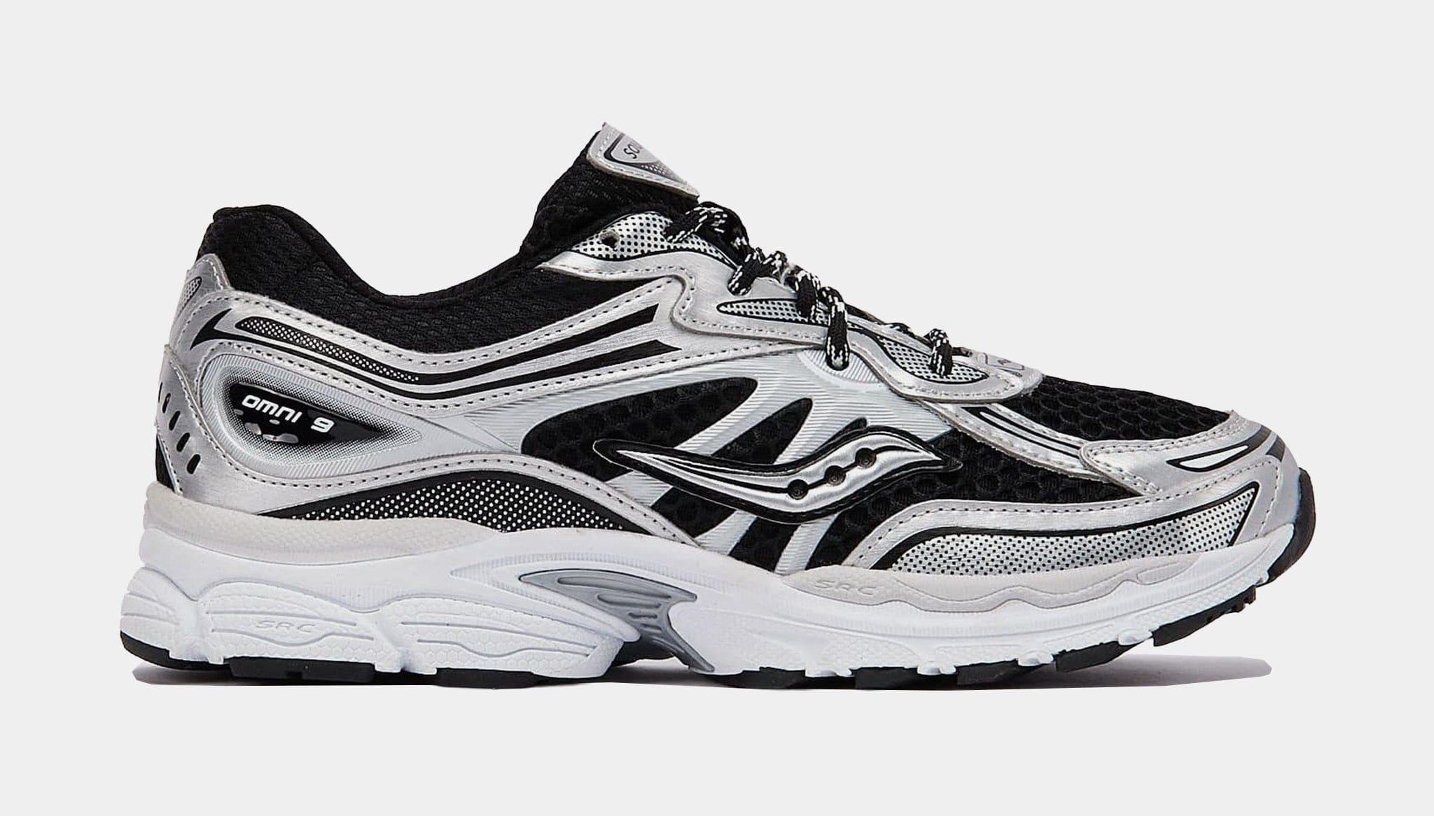 Saucony KIDS Omni 9 Grade School Running Shoes (Black/Silver)