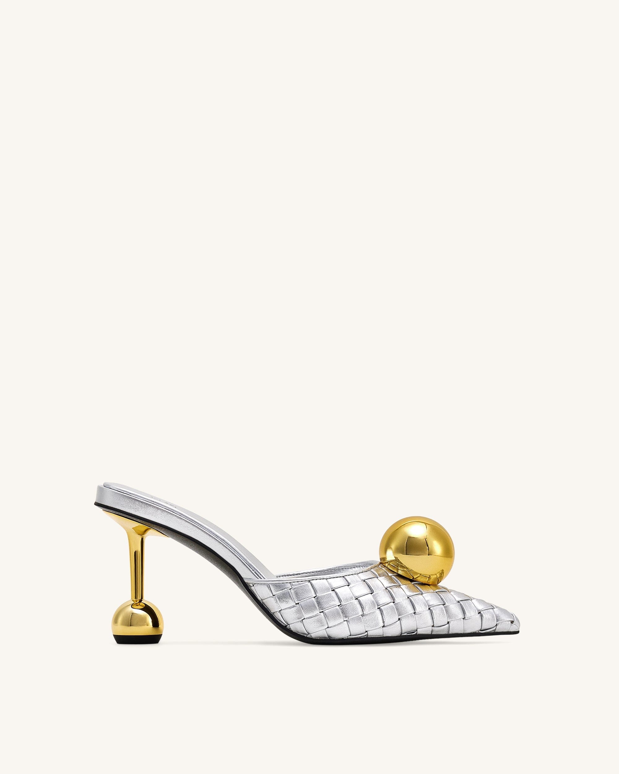 Jw Pei Sofia Woven Sphere Heel Mules Silver & Gold