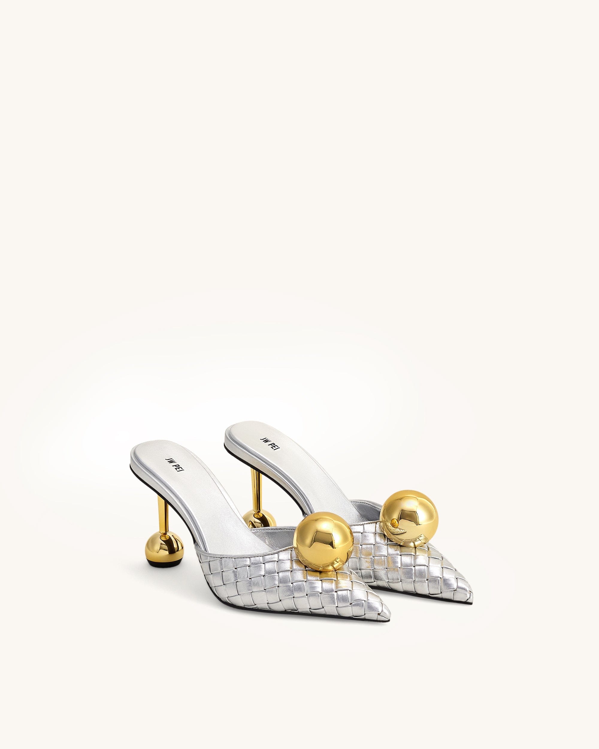 Jw Pei Sofia Woven Sphere Heel Mules Silver & Gold