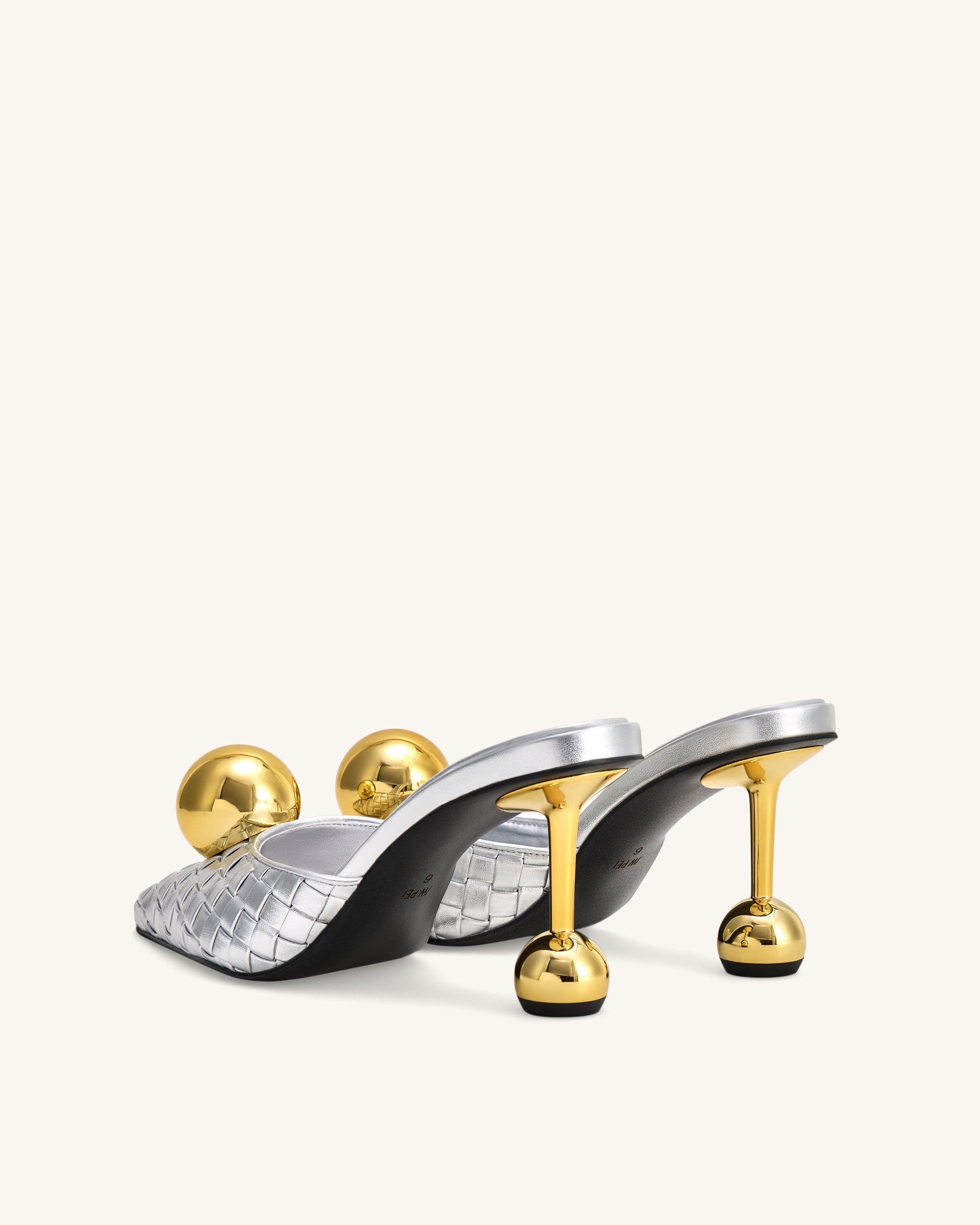 Jw Pei Sofia Woven Sphere Heel Mules Silver & Gold