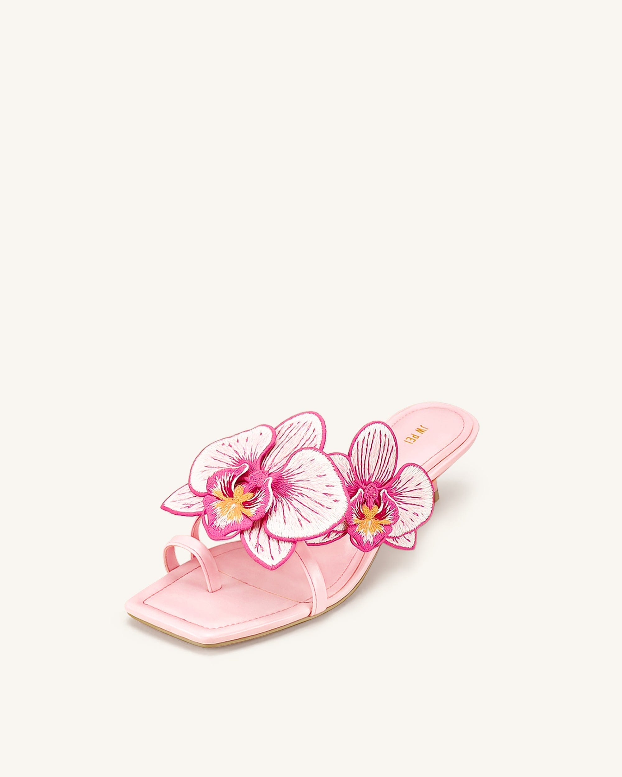 Jw Pei Serena Orchid Embroidered Toe Ring Heeled Sandals Baby Pink