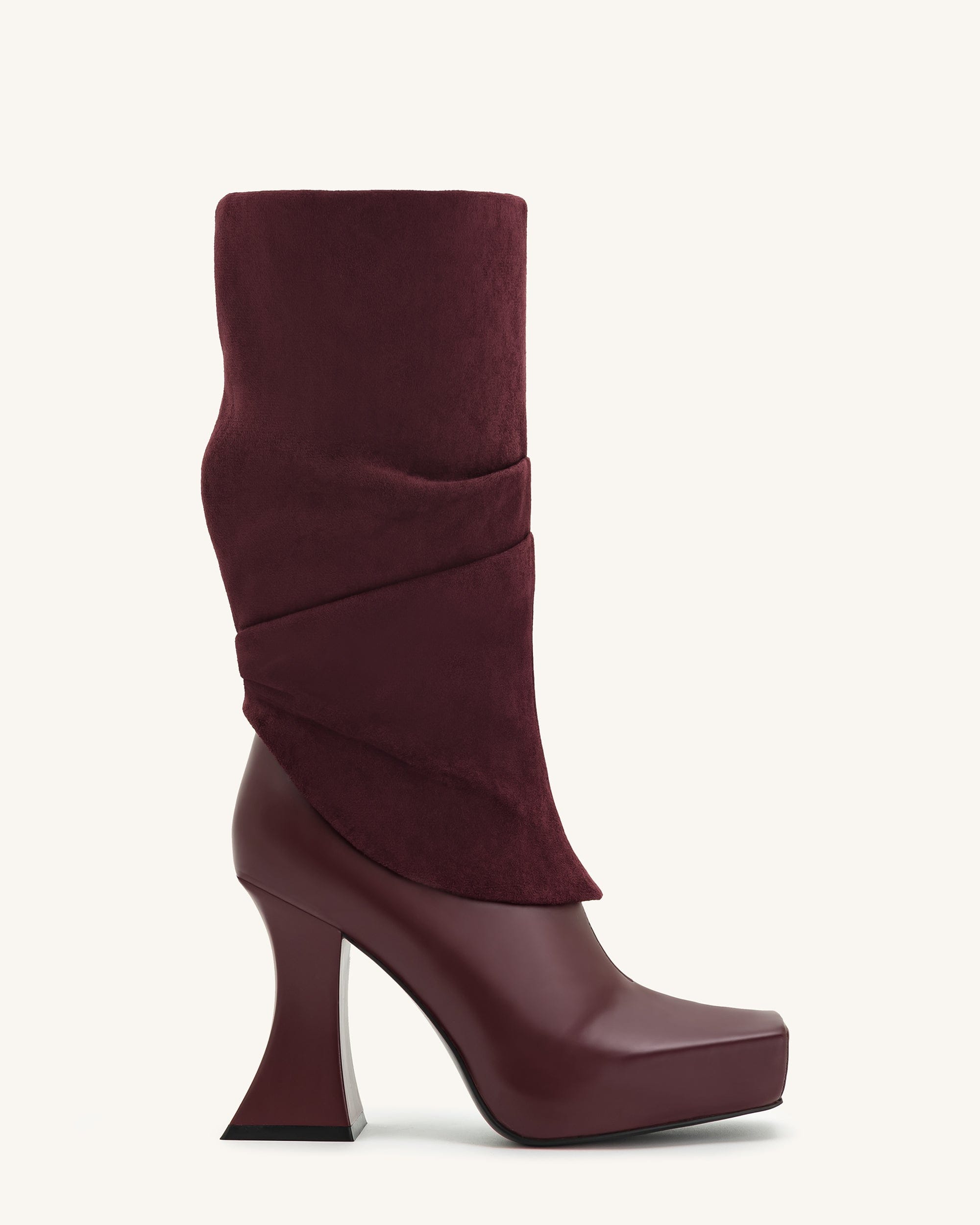 Jw Pei Reyna Square Toe Platform Knit Boots Claret Red