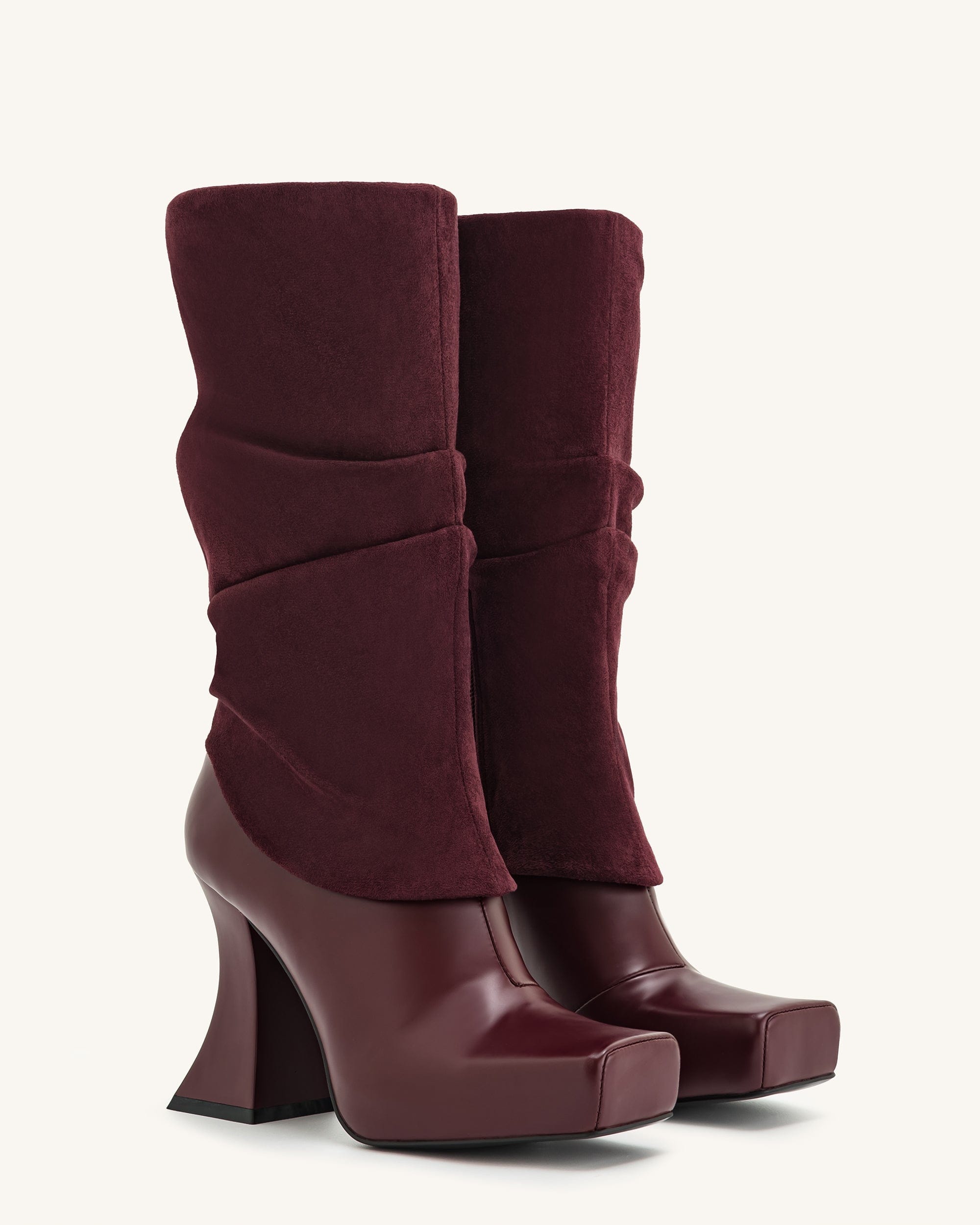 Jw Pei Reyna Square Toe Platform Knit Boots Claret Red