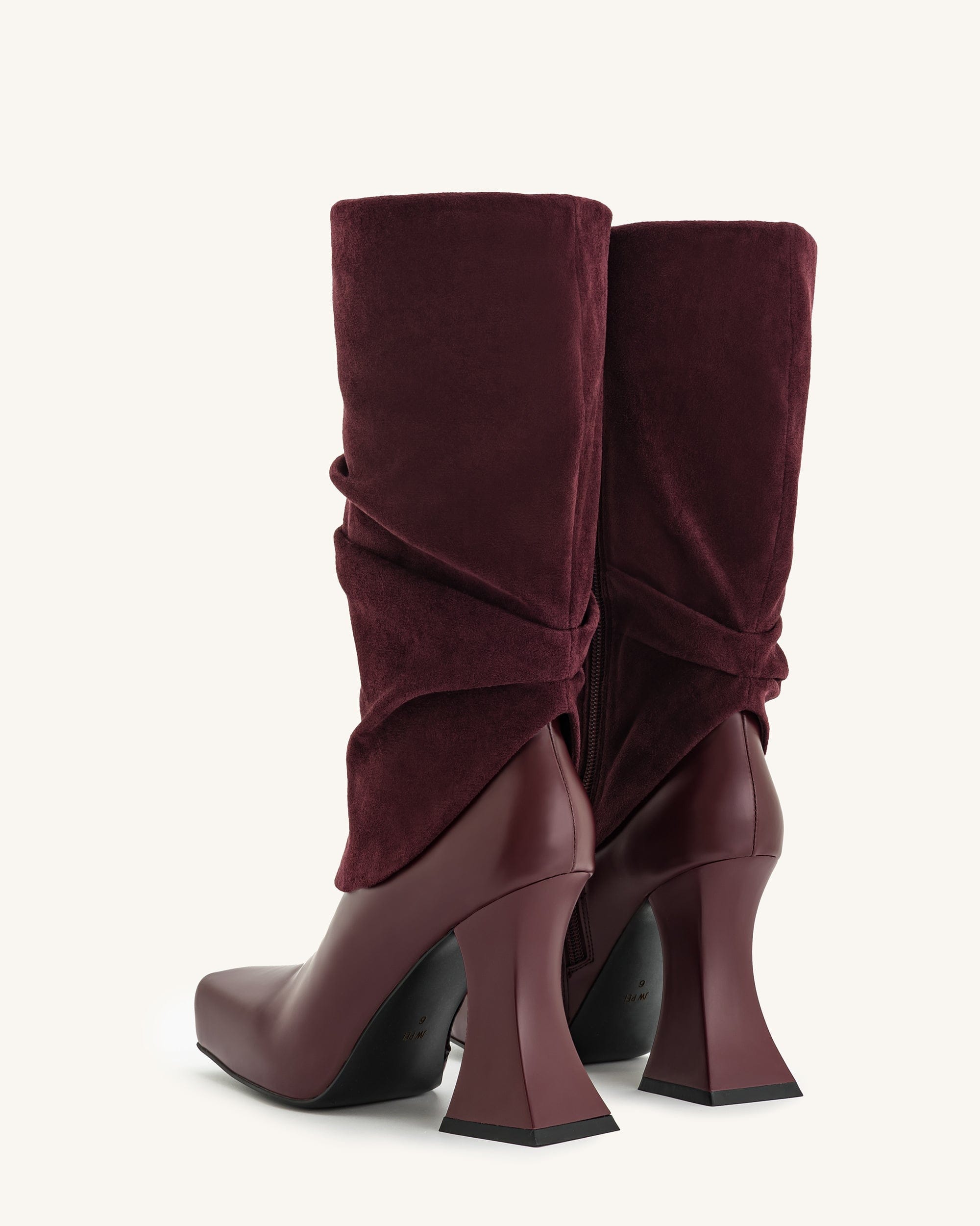 Jw Pei Reyna Square Toe Platform Knit Boots Claret Red